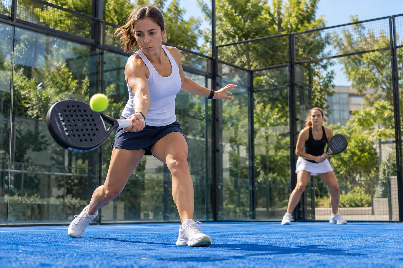 Illustrative scene of a woman playing a padel rally